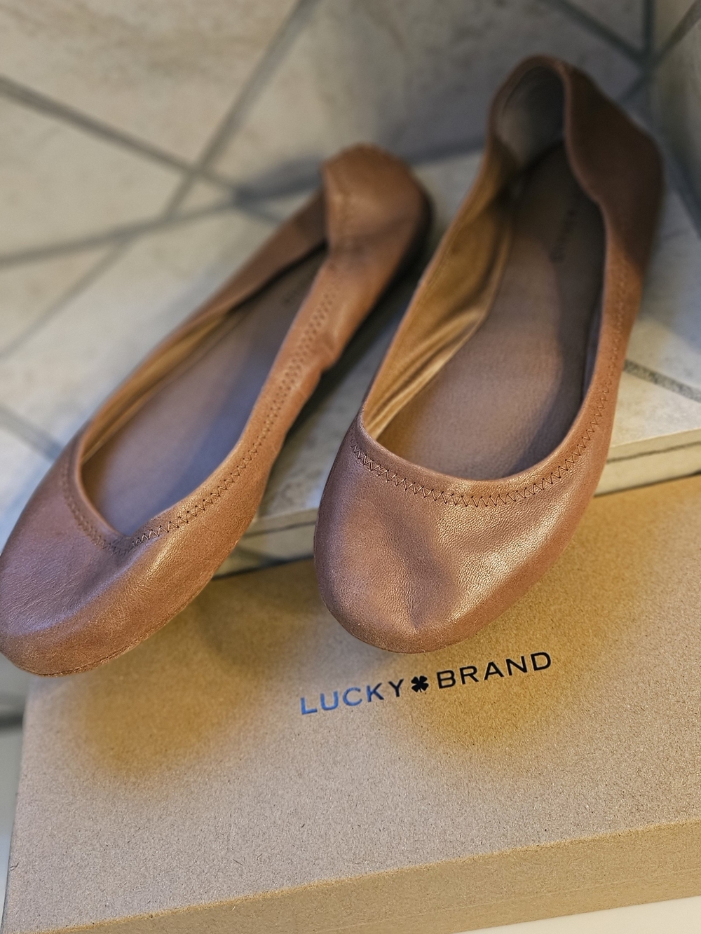 NEW Lucky Brand Women's Cognac Leather Ballet Flats